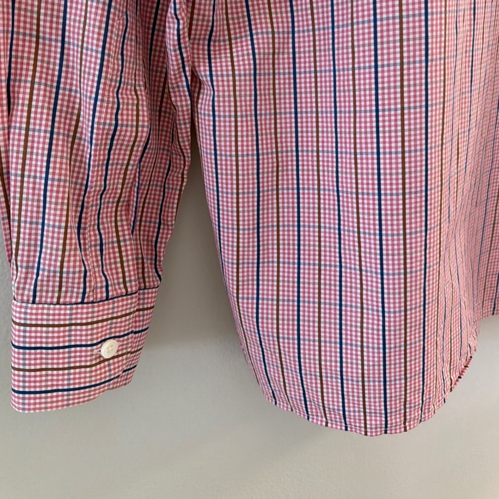 Ermenegildo Zegna Men Medium Red Blue Check Cotton Long Sleeve Button Down Shirt - Picture 4 of 11